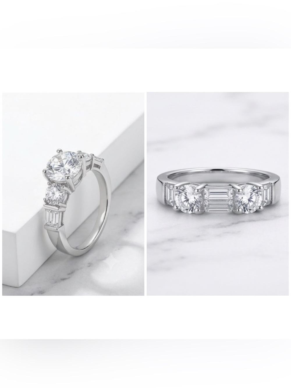 Classic Three-Stone Silver tone Engagement Ring with Set Jewelry